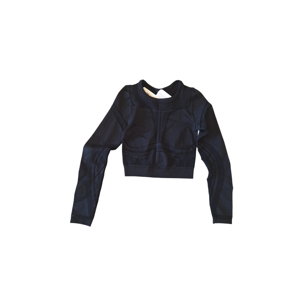Fabletics Jaymee Mesh Long Sleeve Top Black Cropped Seamless Small